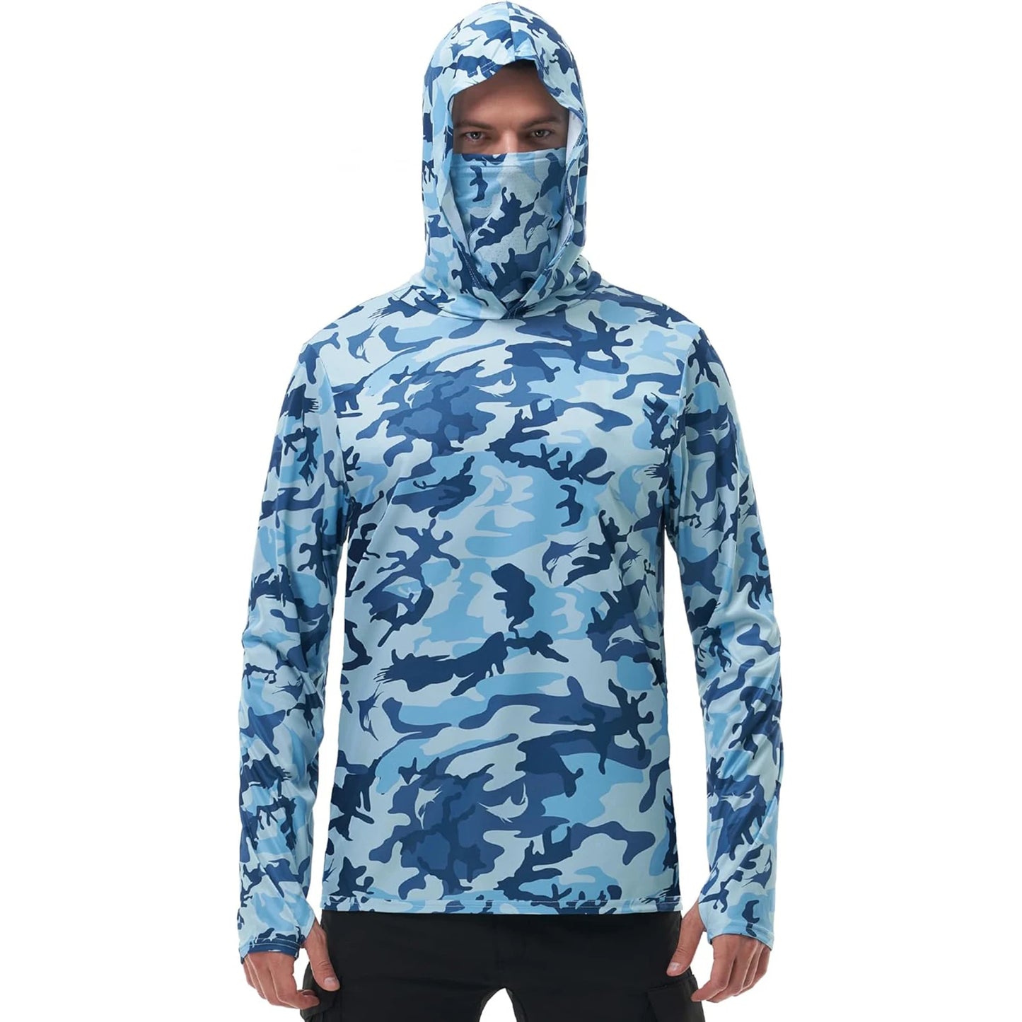 Men s Fishing Shirt Camo Print Hoodie with Built-in Face Mask for Sun Protection and Outdoor Activities like Hiking and Running