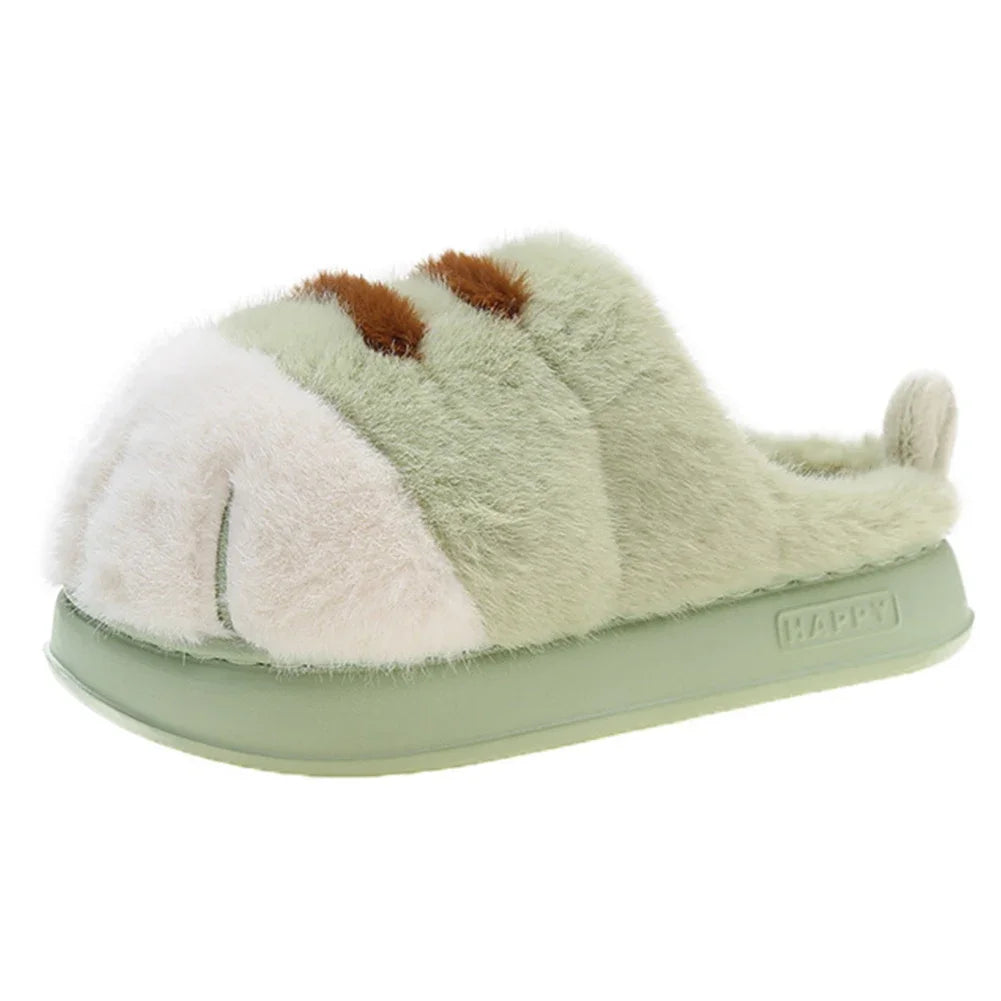 3D Cat Paw Plush Slippers Slip-on House Shoes Comfortable Furry Paw Couple Slippers Winter Soft Warm Slippers for Indoor Bedroom