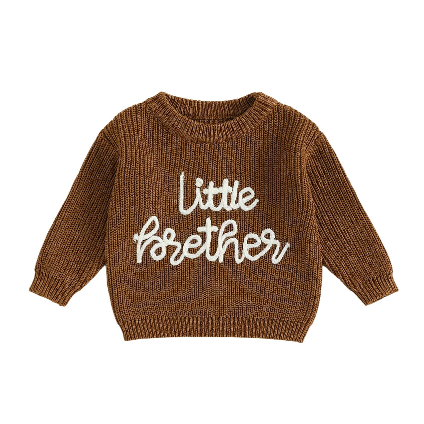 Infant Boy s Pullover Sweater with Long Sleeves Crew Neck and Embroidered Letters - Newborn Knit Top for Fall Winter