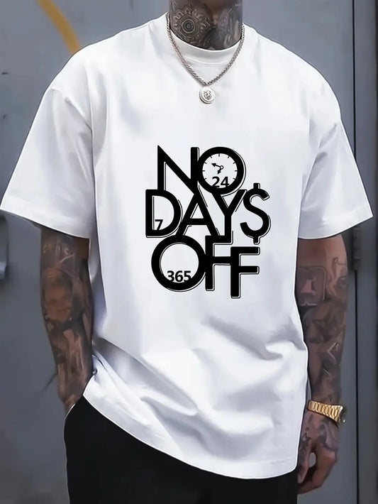 Men's NO OAYS OFF Graphic Cotton T-Shirt - Casual Round Neck Short Sleeve, Soft & Breathable Summer Tee, Beige with Black Print,