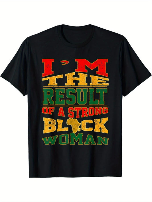 1pc Black Women Support Black African Men'S Printed T-Shirt, 100% Cotton Fabric, Crew Neck, Short Sleeve