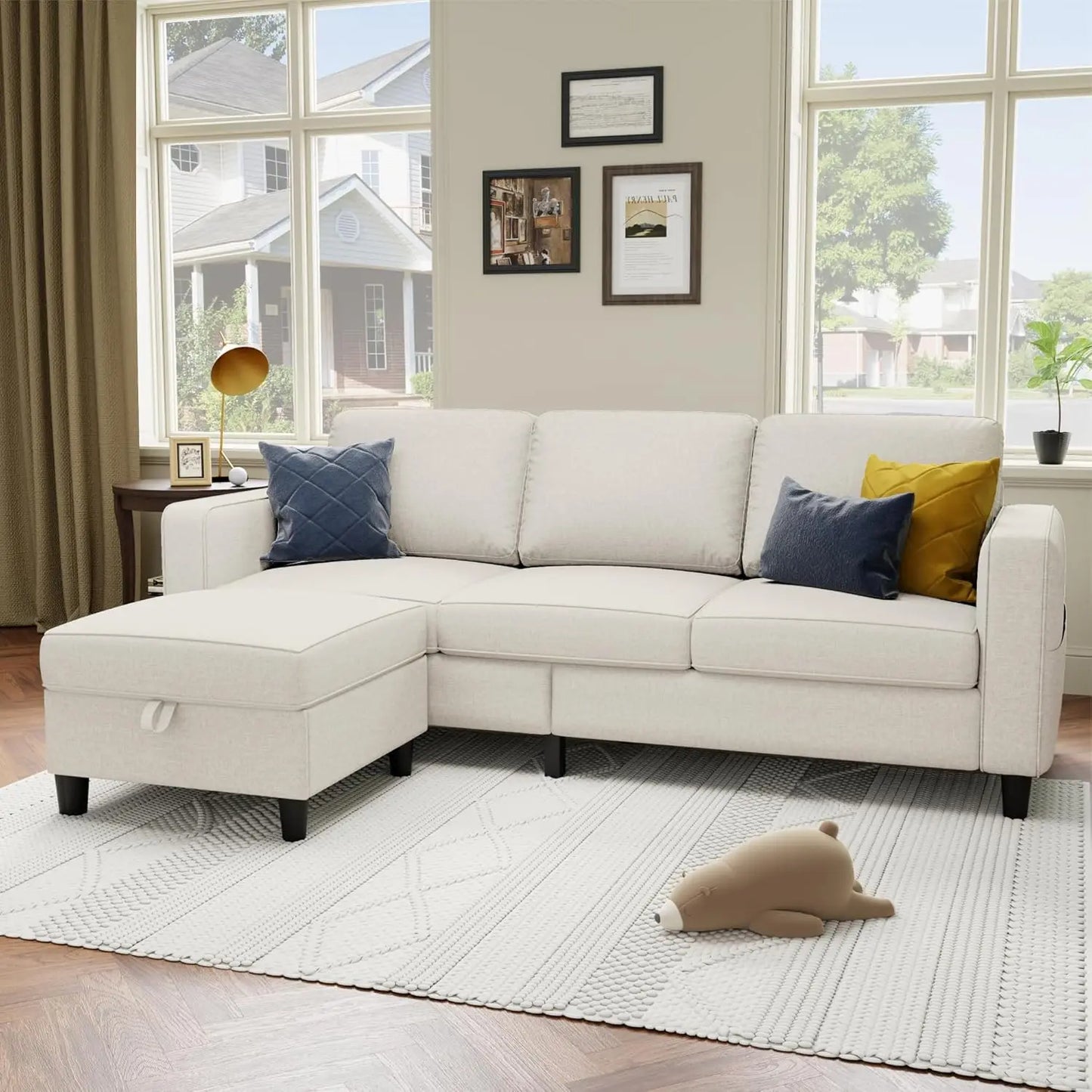 "78" L-Shaped Sectional Sofa - Dark Gray Linen 3-Seater Convertible, Pet-Friendly Washable Covers for Small Spaces"