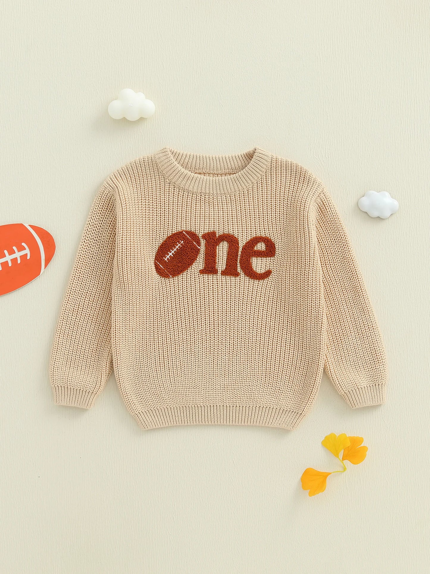 Infant Birthday Pullovers with Long Sleeves and Round Neckline Featuring Football Embroidery Cute Toddler Sweatshirts for