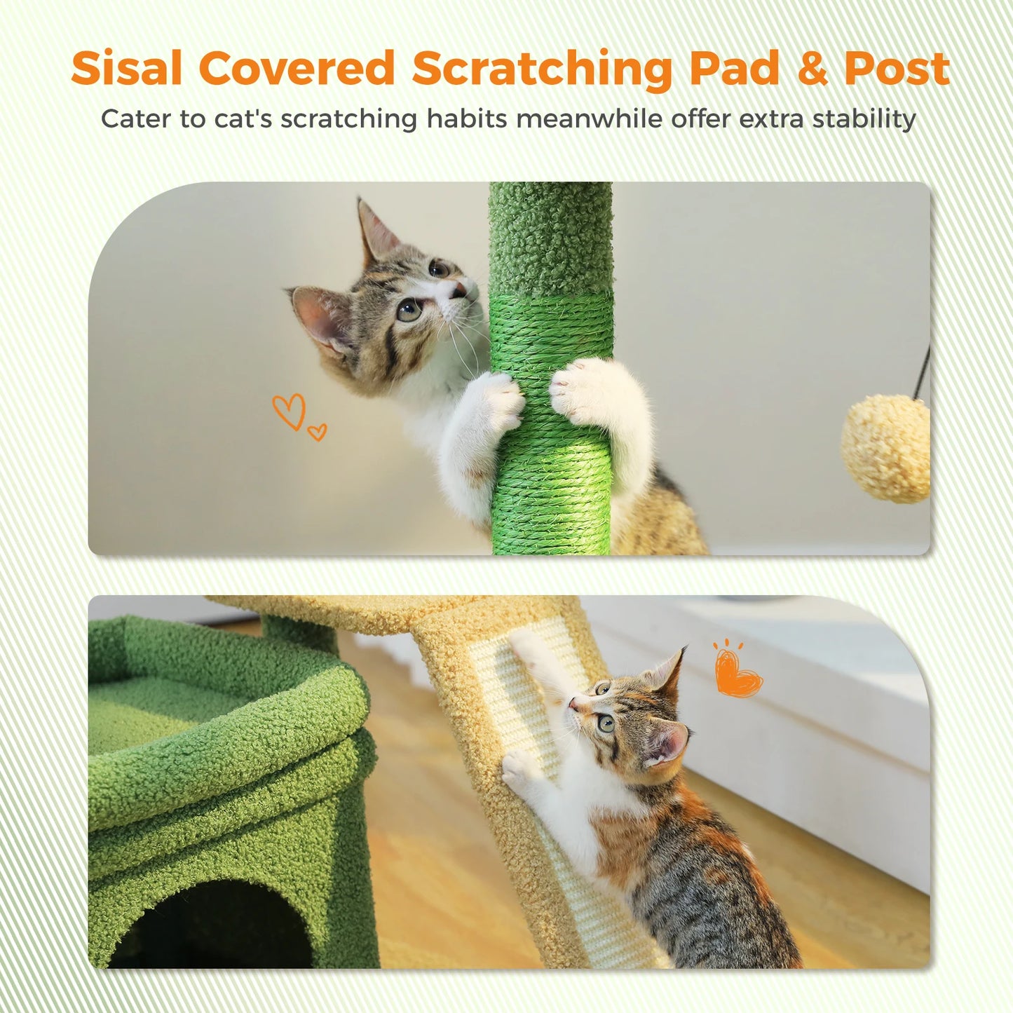 Small Cat Tree for Indoor Cat Tower with Sisal Scratching Post and Pad Wide Top Perch Large Cat Condo Cat Scratchers Cat Toys