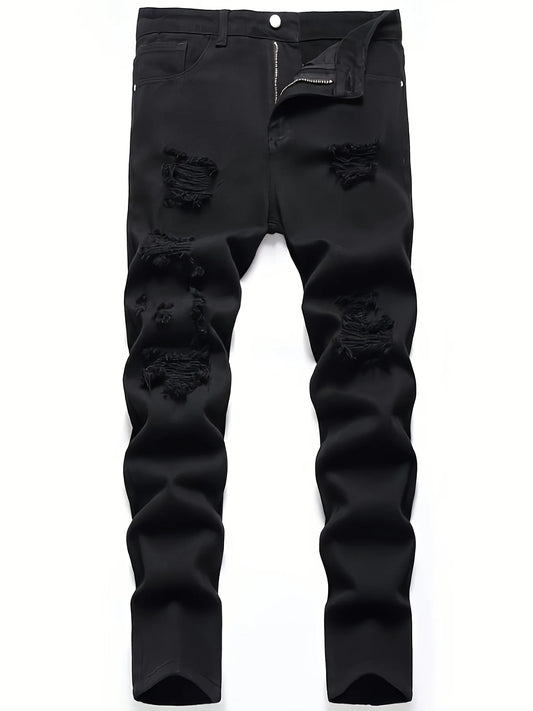 Men's slim fit perforated black denim pants