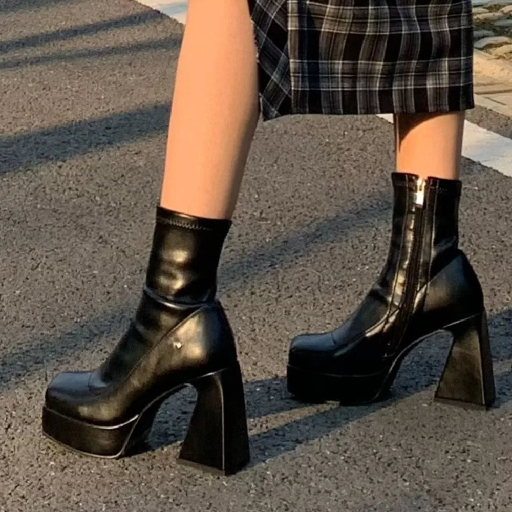 DoraTasia Fashion Charming Gothic Square Toe Shaped Heel Female Ankle Boots Concise Comfort Life Party Christmas Women's Boots