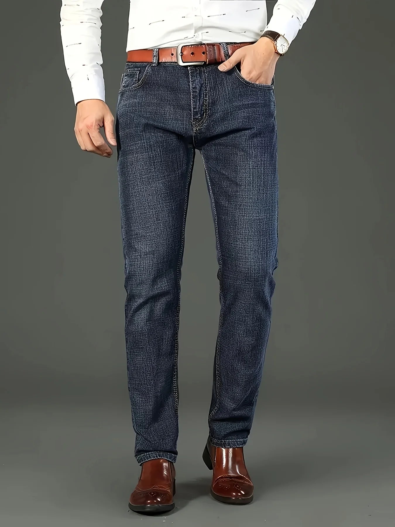 New lightweight and luxurious men's loose straight leg jeans, men's business casual pants, no waistband, suitable for all season