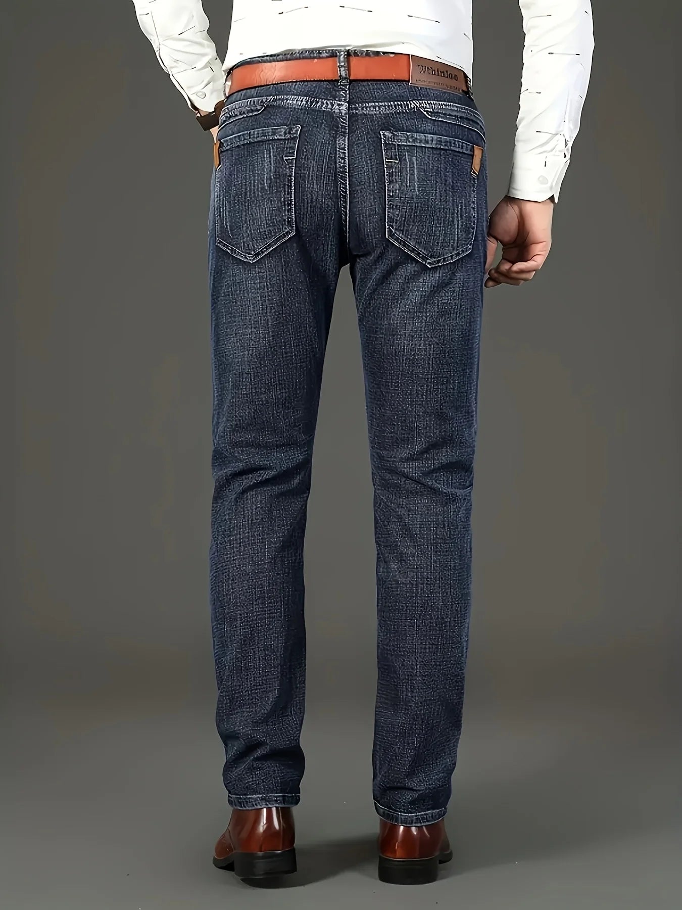 New lightweight and luxurious men's loose straight leg jeans, men's business casual pants, no waistband, suitable for all season