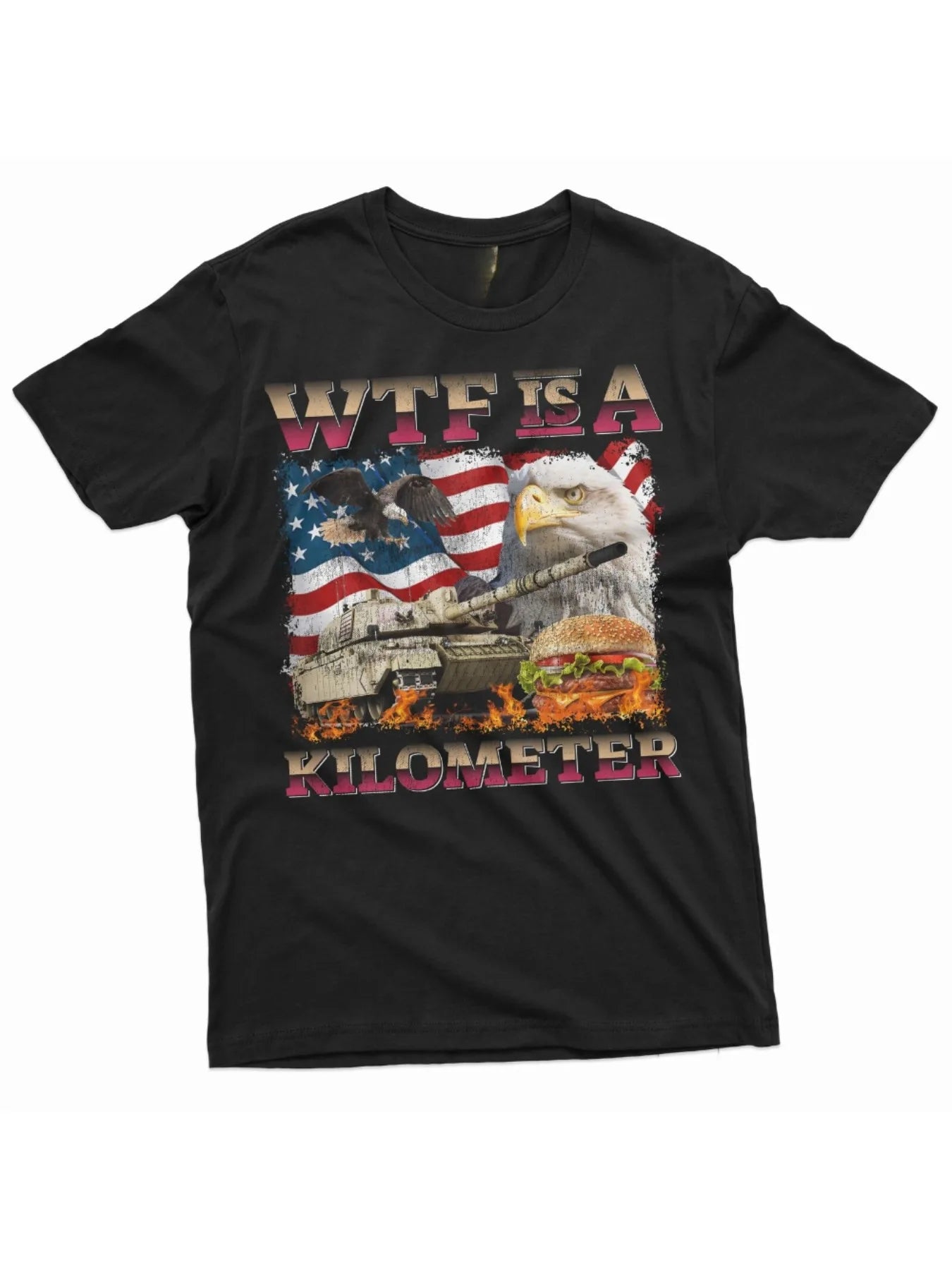 Men s Patriotic WTF is a Kilometer T Shirt Humorous 4th of July USA Graphic Tee  Regular Fit Cotton Machine Washable