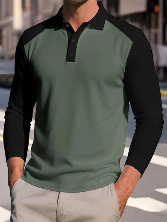Stylish Men s Long Sleeve T-Shirts with Turn Down Collar and Contrast Color Design for Casual and Workwear Fashion