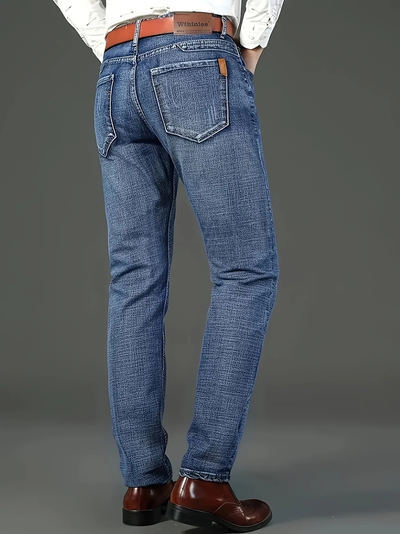 New lightweight and luxurious men's loose straight leg jeans, men's business casual pants, no waistband, suitable for all season