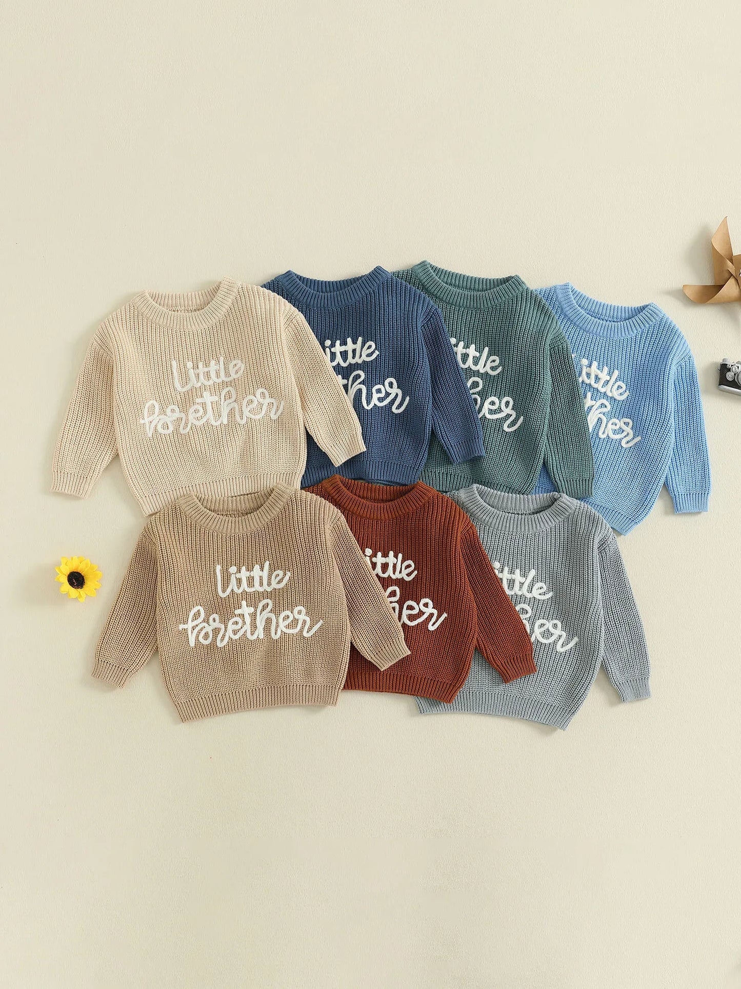 Infant Boy s Pullover Sweater with Long Sleeves Crew Neck and Embroidered Letters - Newborn Knit Top for Fall Winter