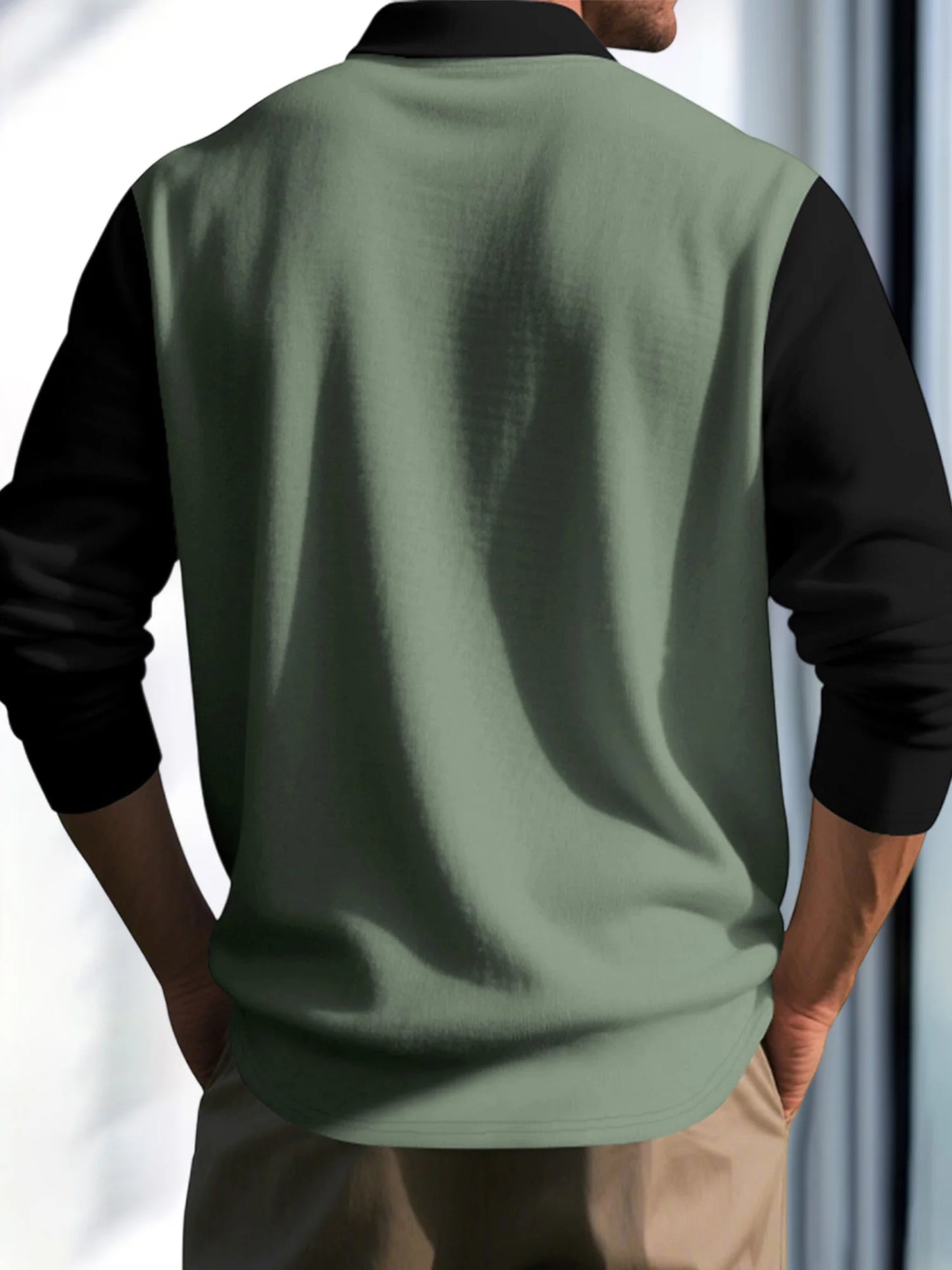 Stylish Men s Long Sleeve T-Shirts with Turn Down Collar and Contrast Color Design for Casual and Workwear Fashion
