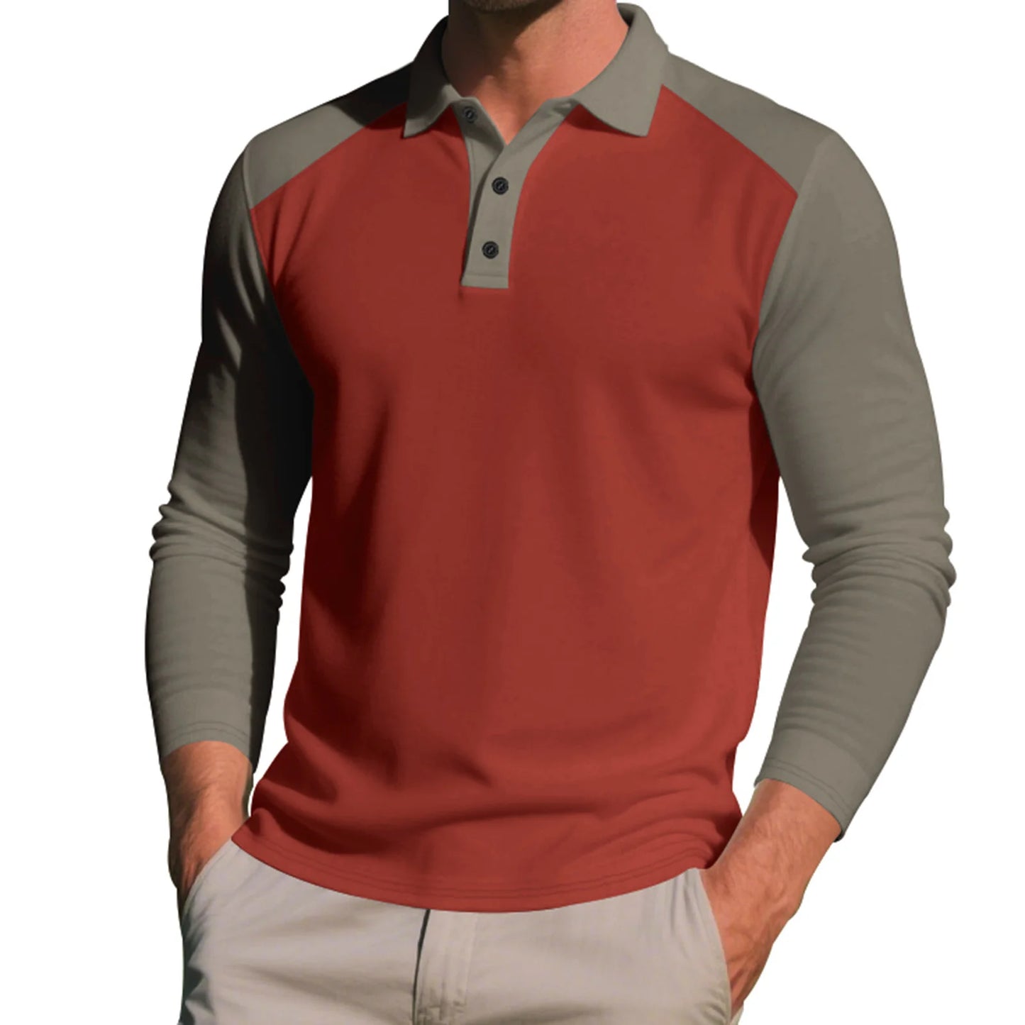 Stylish Men s Long Sleeve T-Shirts with Turn Down Collar and Contrast Color Design for Casual and Workwear Fashion