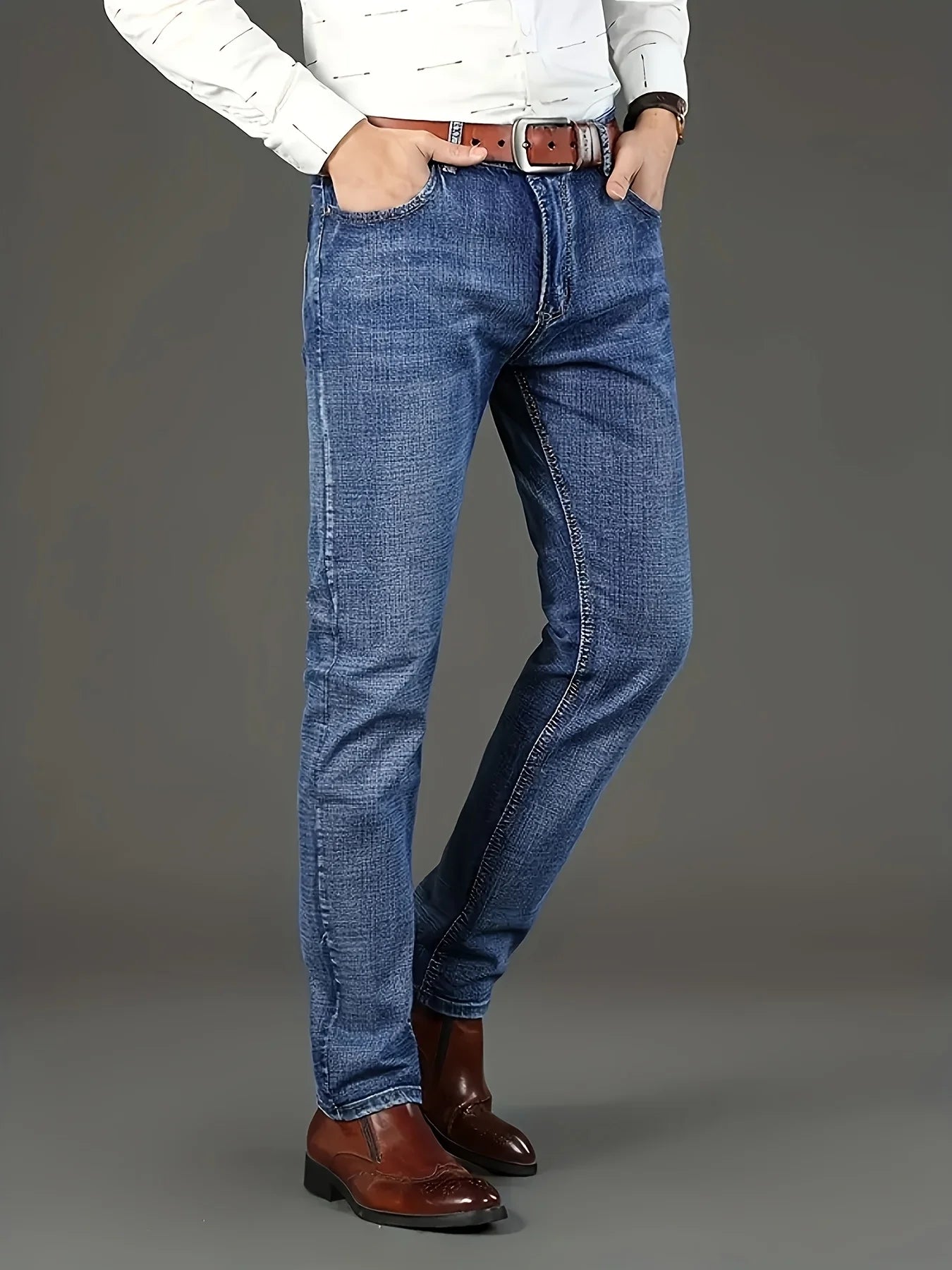 New lightweight and luxurious men's loose straight leg jeans, men's business casual pants, no waistband, suitable for all season