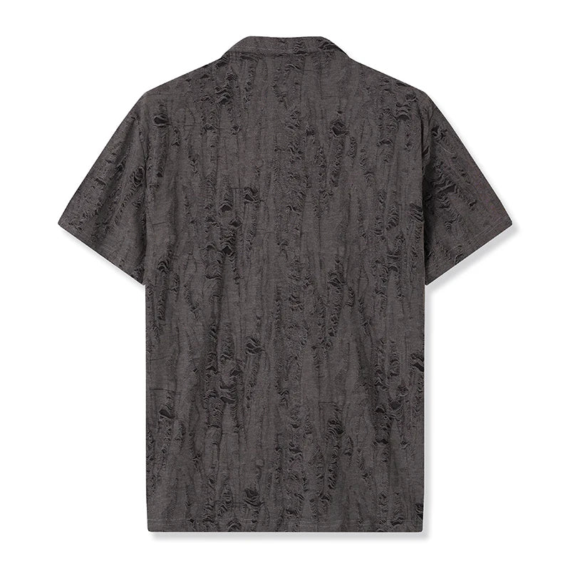 Men s Casual Short Sleeve T-Shirts with Vintage Distressed Texture and Stylish Button Lapel V Neck Design for Summer Wear