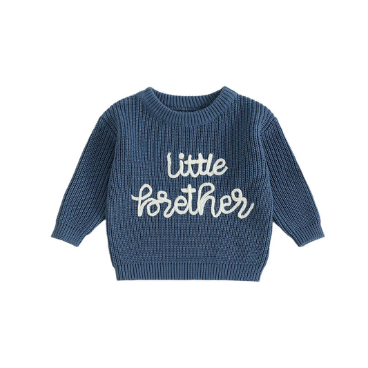 Infant Boy s Pullover Sweater with Long Sleeves Crew Neck and Embroidered Letters - Newborn Knit Top for Fall Winter