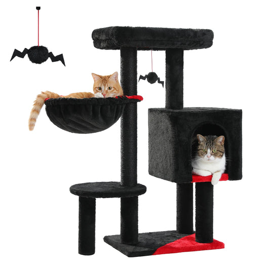 90cm Cat Tree with Scratching Post, Dangling Bell Ball,Spacious Top Bed,Cozy Hammock,Private Cat Condo Suitble for Indoor Cats