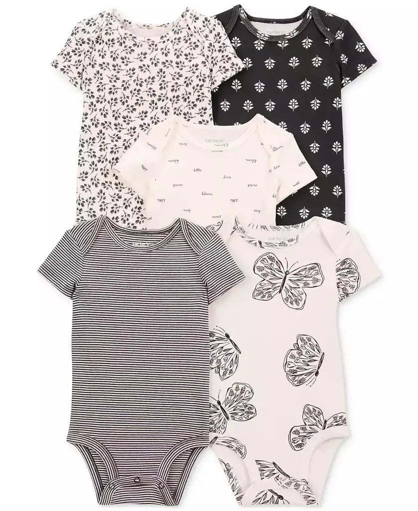 Carter's | Baby Girls Striped Butterfly Short-Sleeve Cotton Bodysuits, 5 Pack