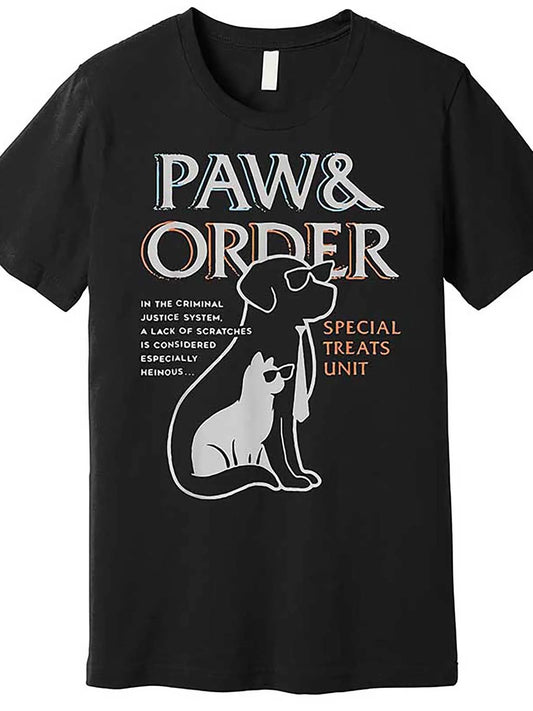 1pc Paw And Order Special Training Dog And Cat T-Shirt for Men, 100% Cotton Fabric, Crew Neck, Short Sleeve