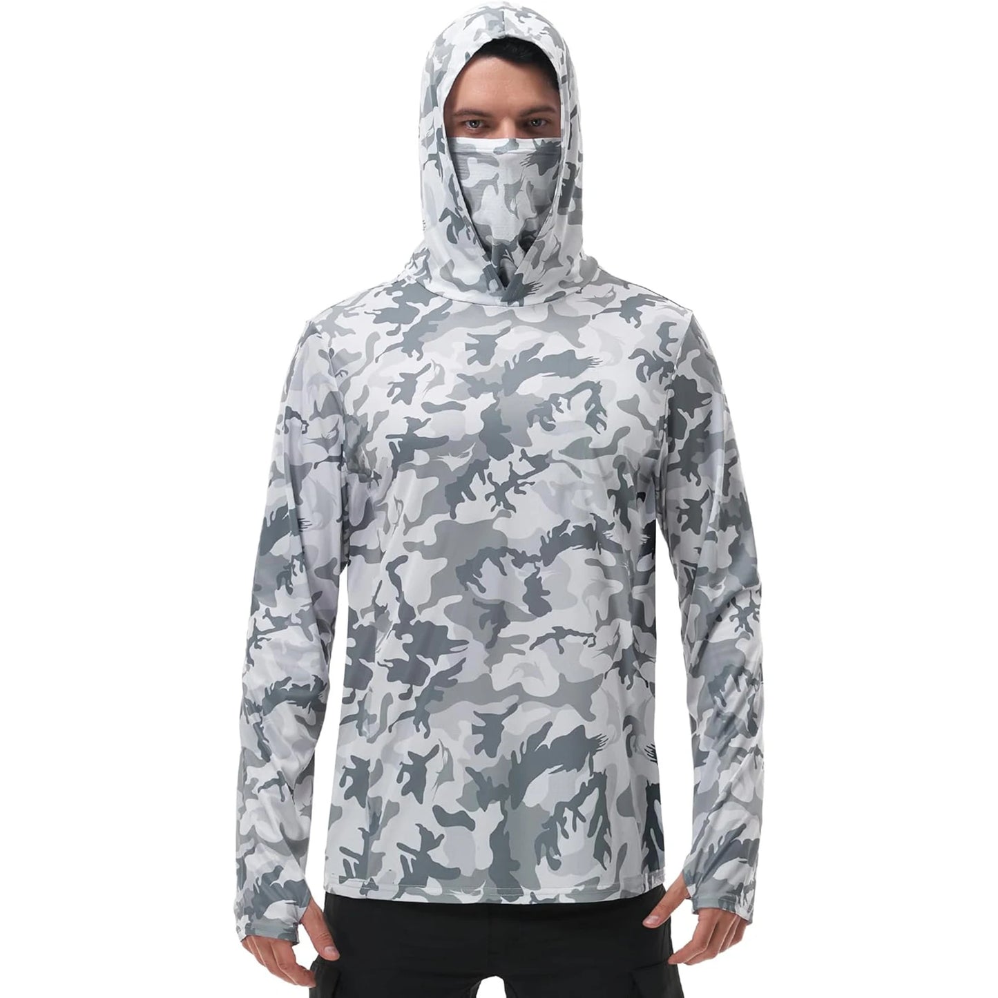 Men s Fishing Shirt Camo Print Hoodie with Built-in Face Mask for Sun Protection and Outdoor Activities like Hiking and Running