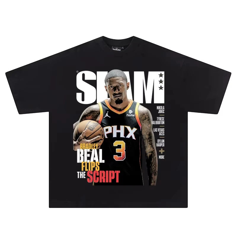Hip Hop Streetwear Men Tshirts Basketball Star Print T Shirt 100%Cotton Breathable Tees Unisex Oversized Casual Y2K Clothes