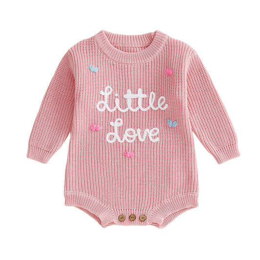 Adorable Toddler Girls Heart Print Knit Romper with Long Sleeves and Round Neckline for Valentine s Day Celebrations