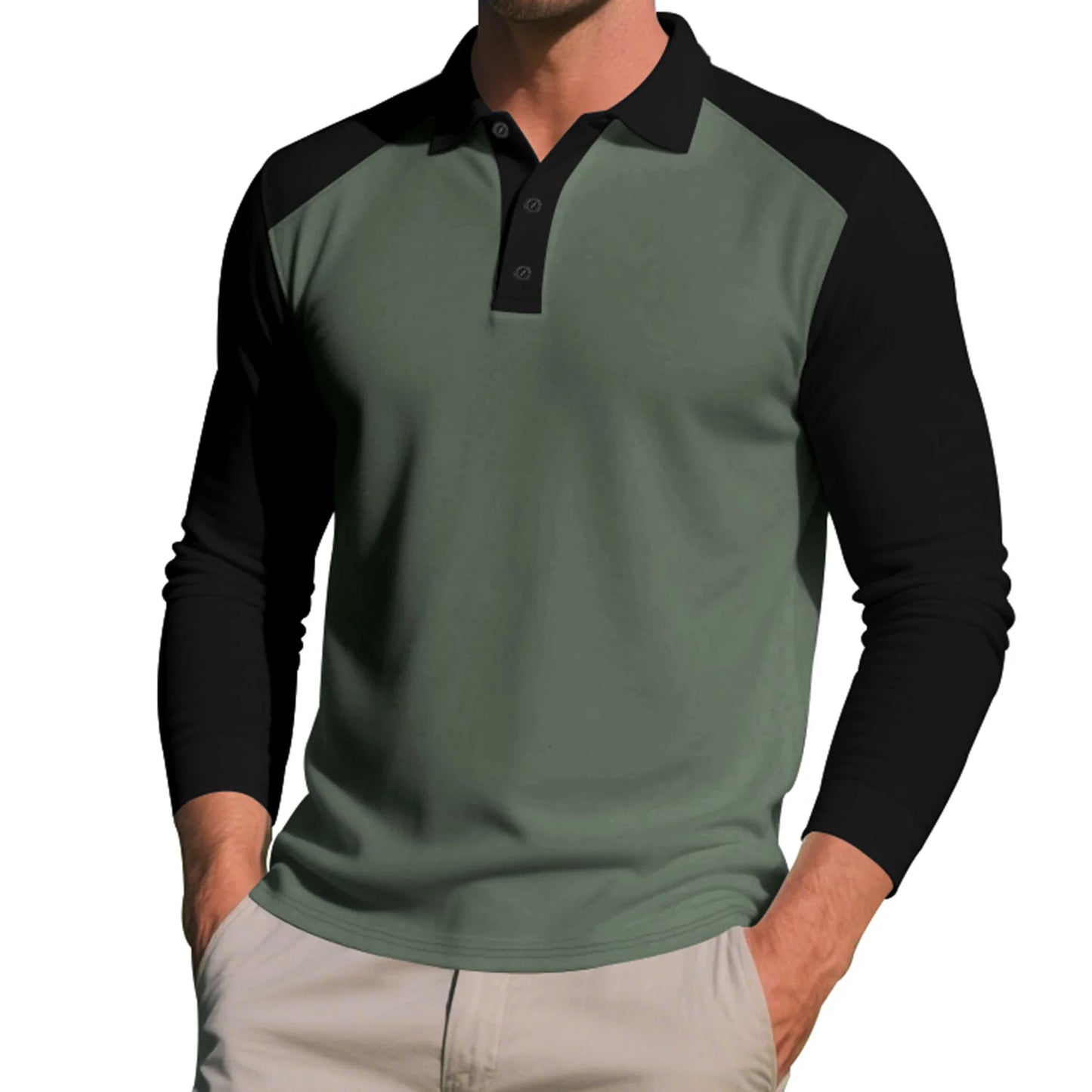 Stylish Men s Long Sleeve T-Shirts with Turn Down Collar and Contrast Color Design for Casual and Workwear Fashion