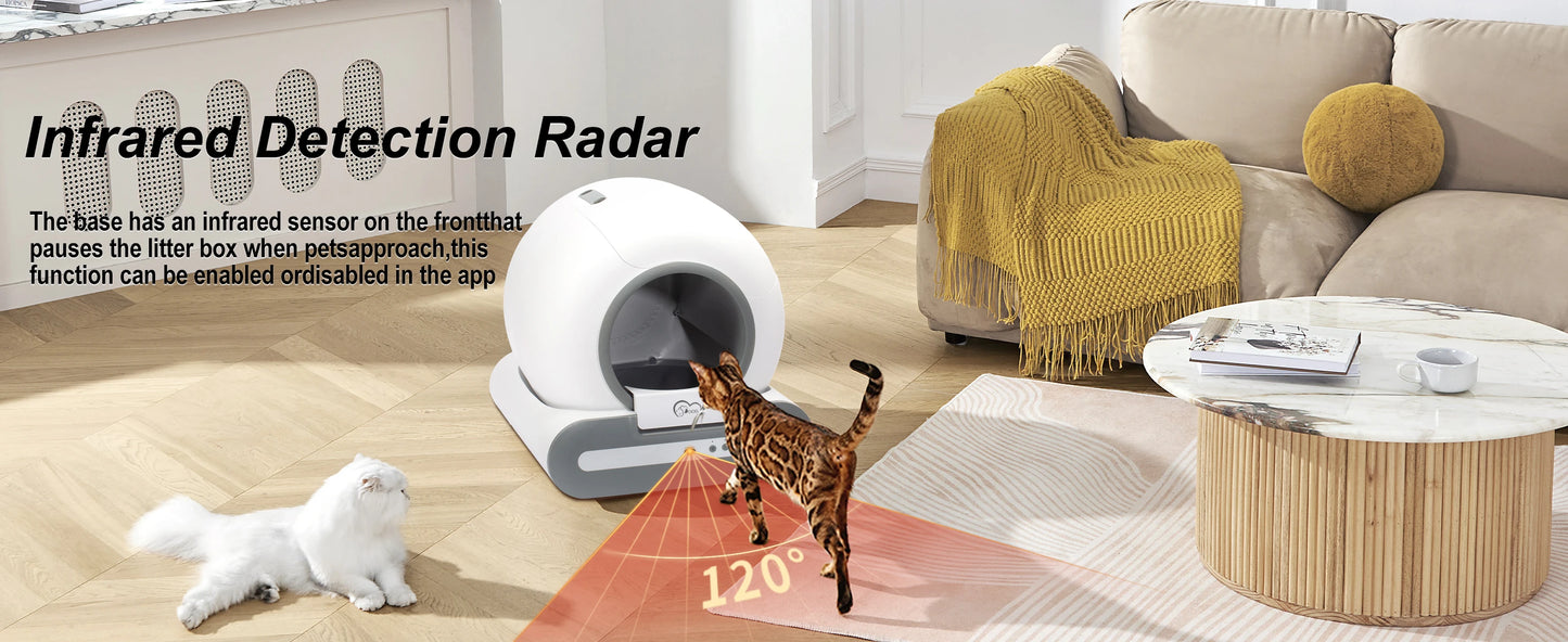 DOEL 65L Self-Cleaning Cat Litter Box App Control, ONLY Supports 2.4G WiFi w/Litter Mat&Trash Bags, Fit for Tofu & Mixed Litter