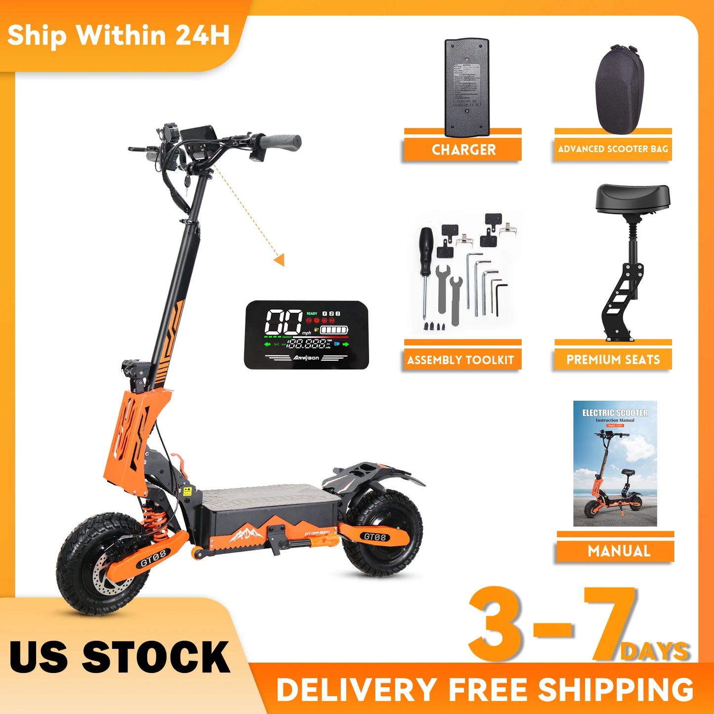 Arwibon 5600W Adult Electric Scooter Dual Motor Top Speed 46MPH,60V27AH, 11-inch Off-Road Tires Sport Folding eScooter with Seat