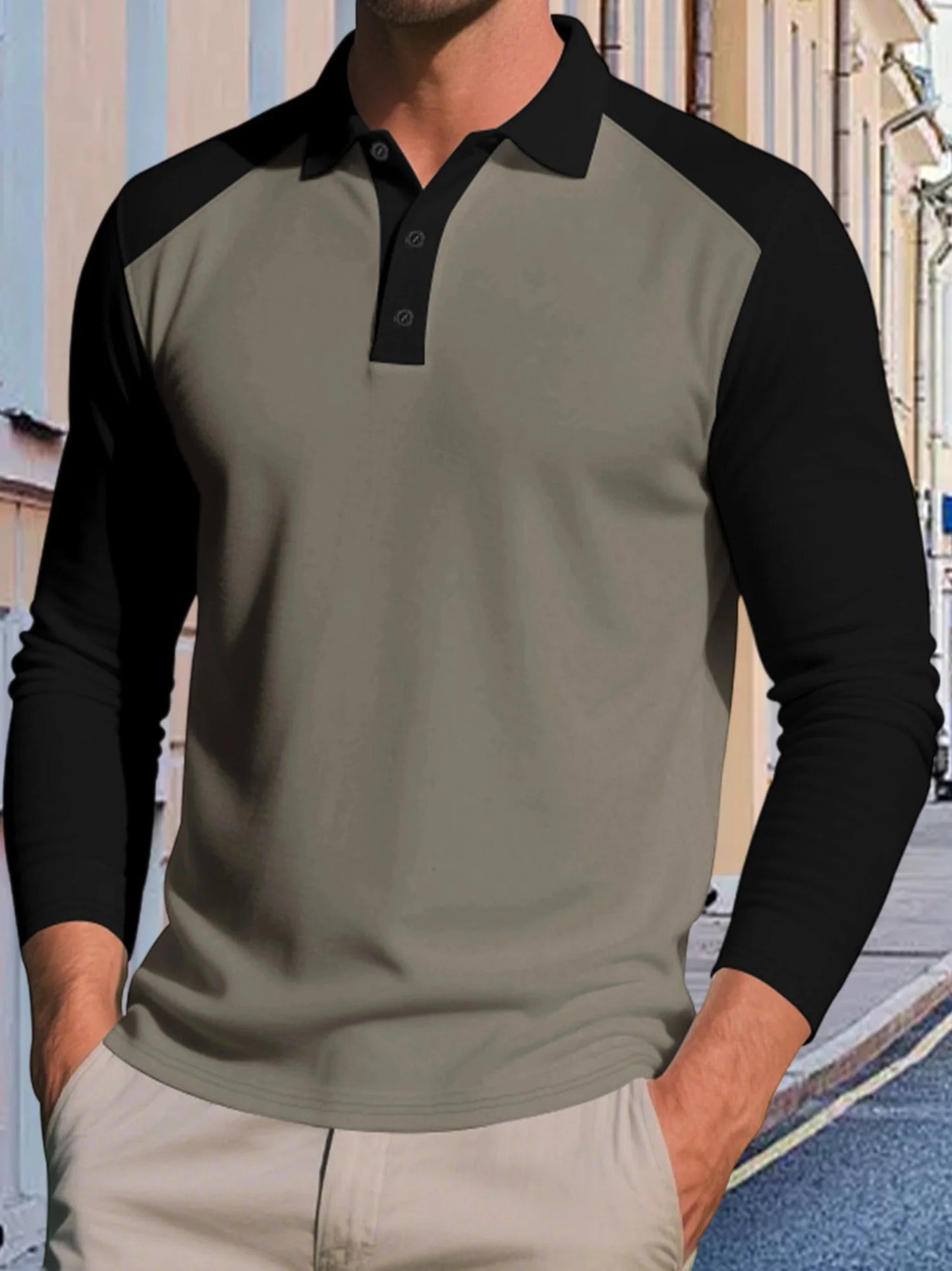 Stylish Men s Long Sleeve T-Shirts with Turn Down Collar and Contrast Color Design for Casual and Workwear Fashion