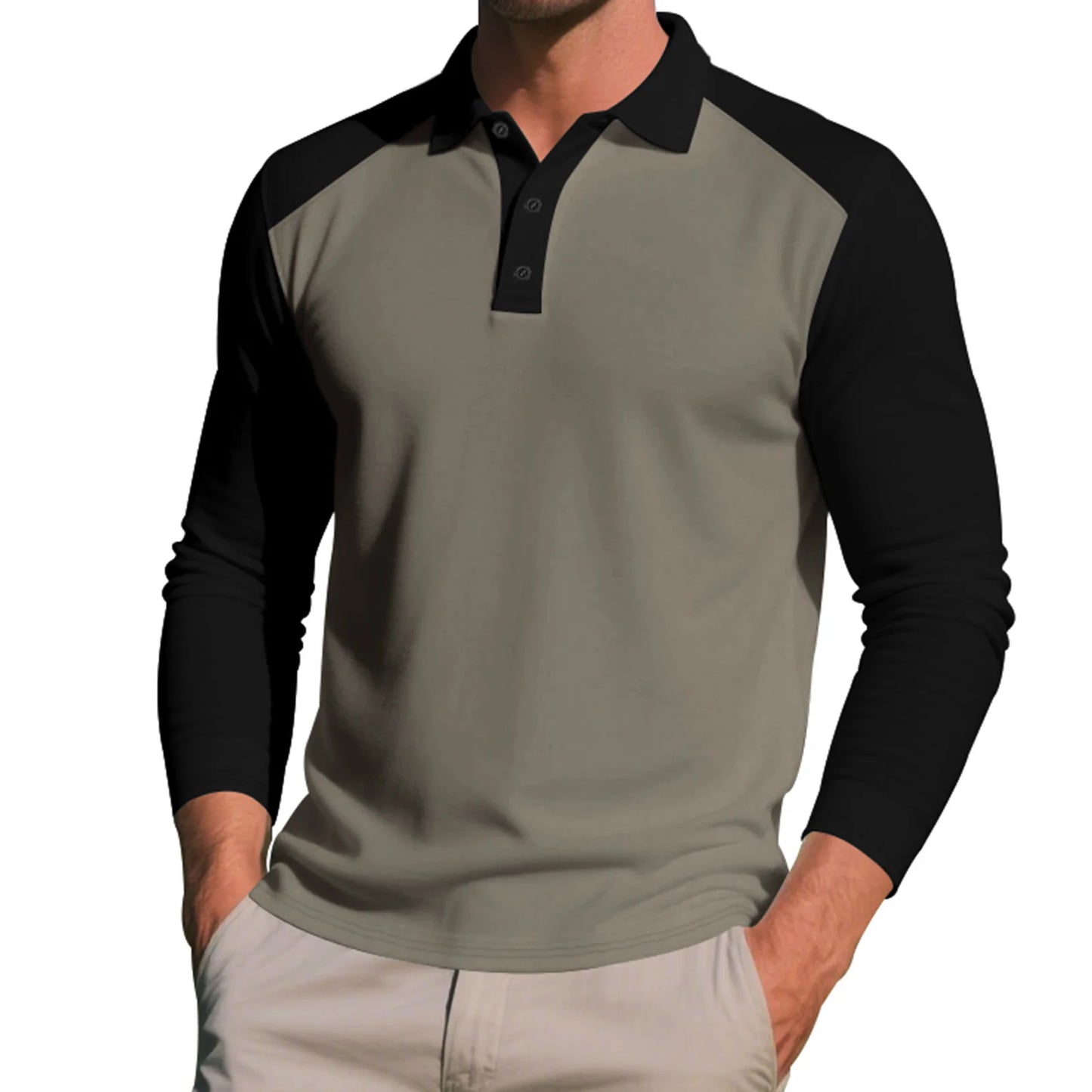 Stylish Men s Long Sleeve T-Shirts with Turn Down Collar and Contrast Color Design for Casual and Workwear Fashion