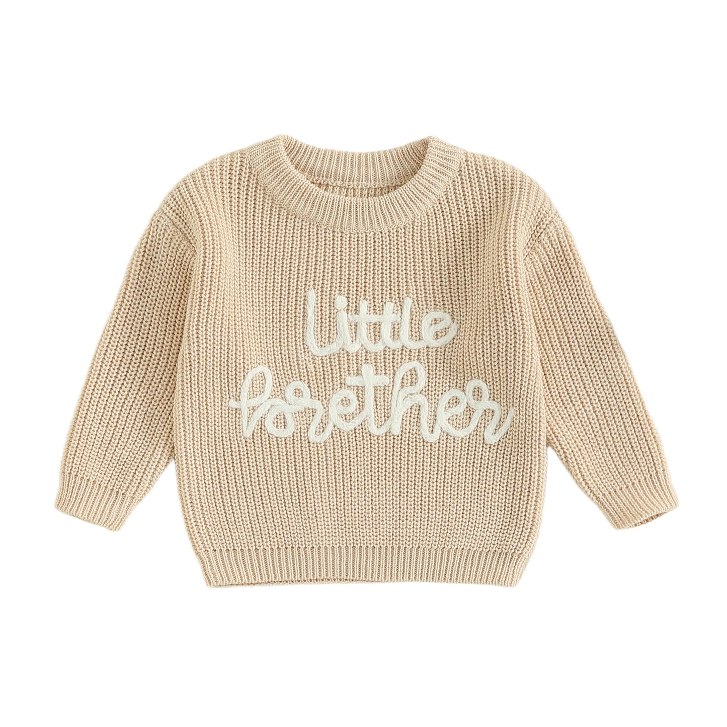 Infant Boy s Pullover Sweater with Long Sleeves Crew Neck and Embroidered Letters - Newborn Knit Top for Fall Winter