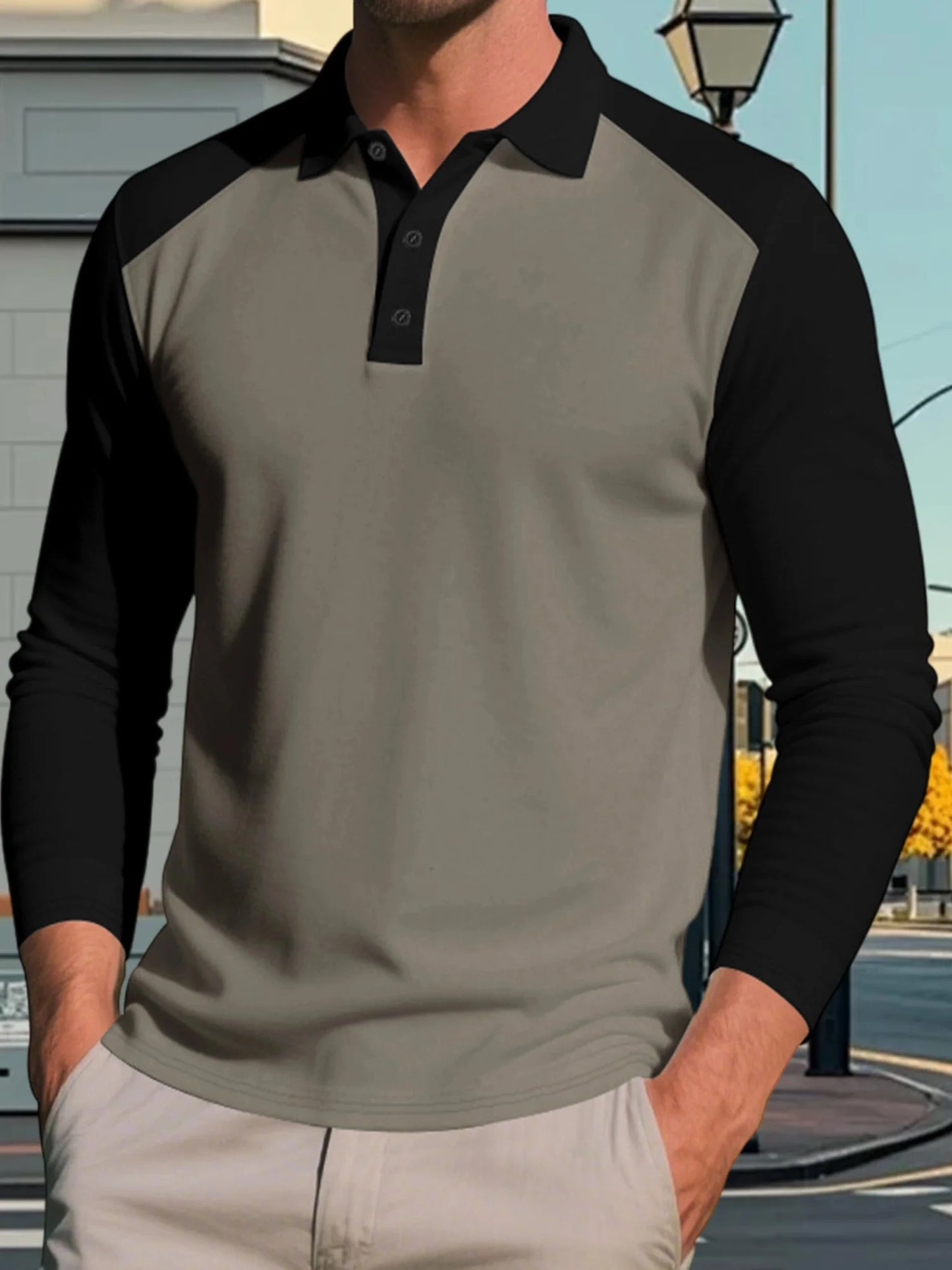 Stylish Men s Long Sleeve T-Shirts with Turn Down Collar and Contrast Color Design for Casual and Workwear Fashion