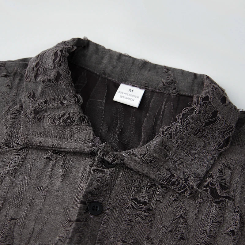 Men s Casual Short Sleeve T-Shirts with Vintage Distressed Texture and Stylish Button Lapel V Neck Design for Summer Wear