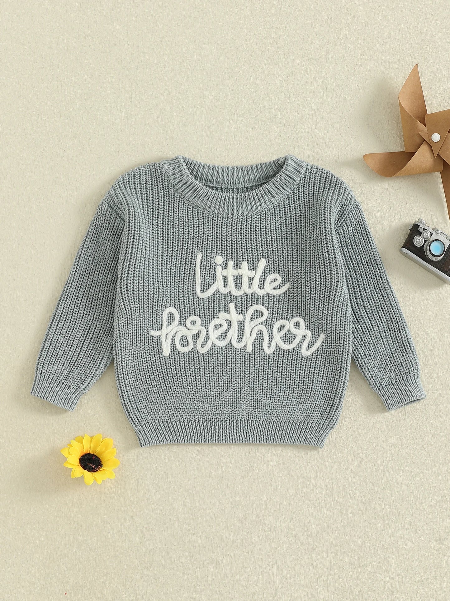 Infant Boy s Pullover Sweater with Long Sleeves Crew Neck and Embroidered Letters - Newborn Knit Top for Fall Winter