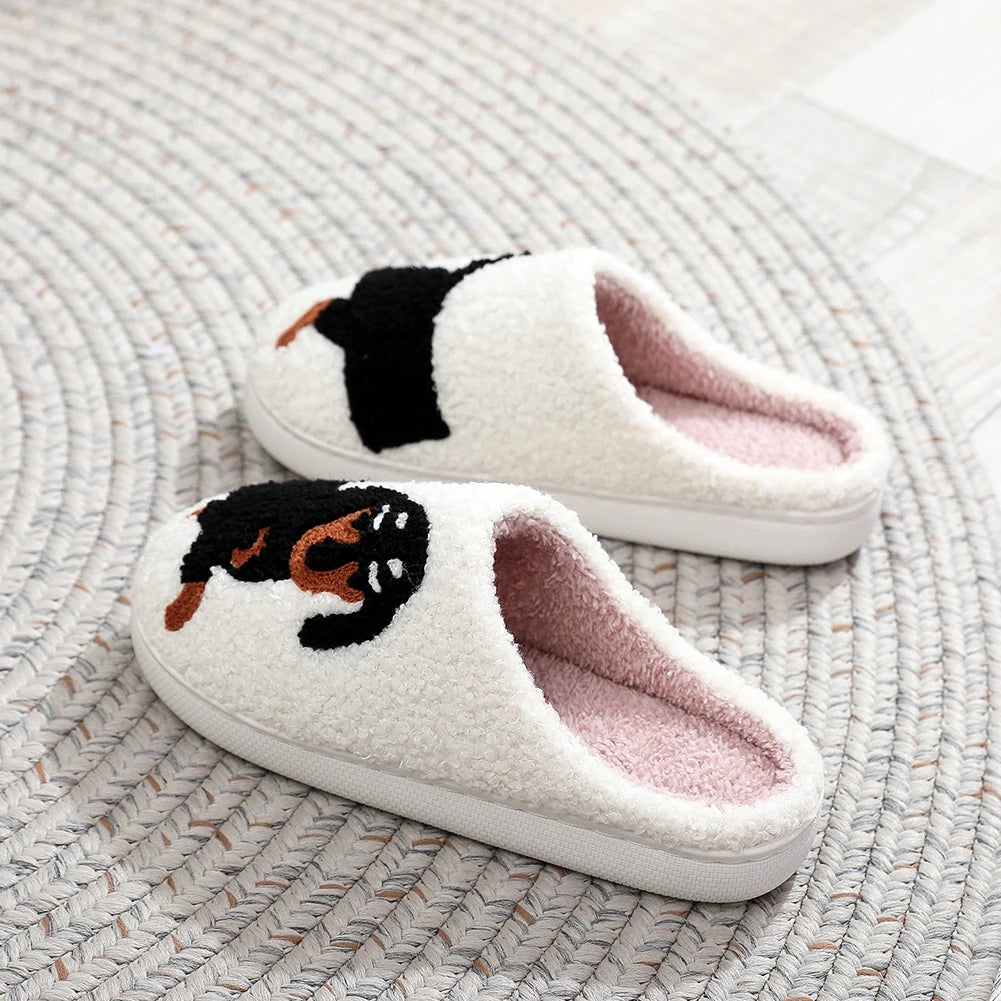 Plush Dachshund Slippers Closed Toe Slippers Comfortable Flat Thermal Slippers Fluffy Home Slippers for Outdoor Indoor Bedroom