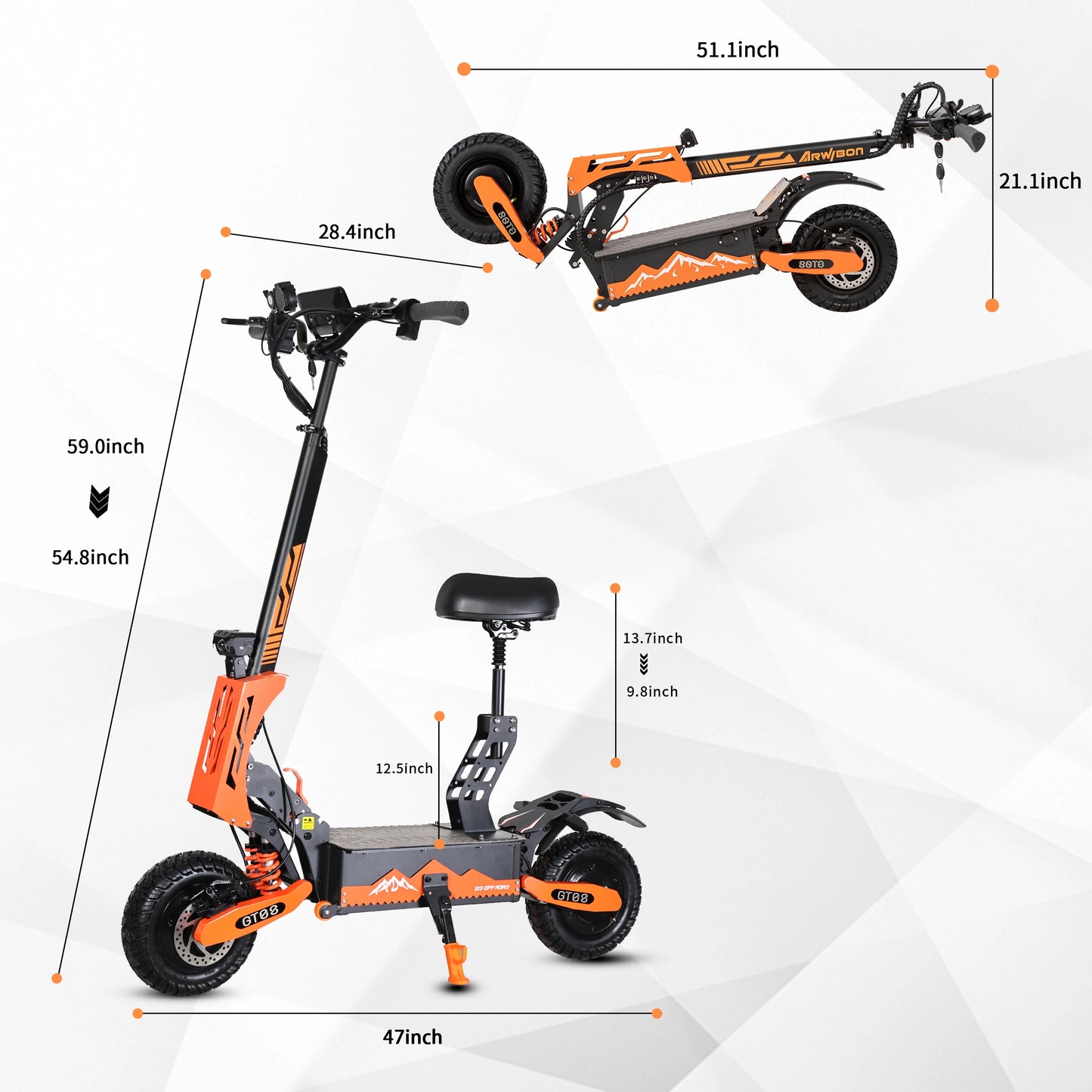 Arwibon 5600W Adult Electric Scooter Dual Motor Top Speed 46MPH,60V27AH, 11-inch Off-Road Tires Sport Folding eScooter with Seat