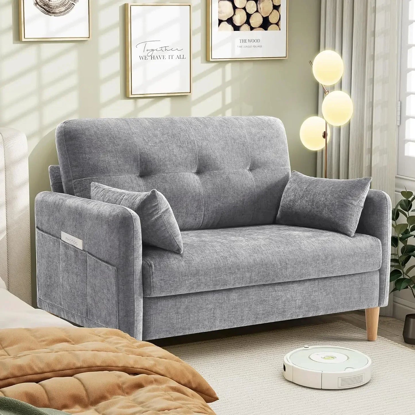 47” Small Couch for Living Room, Chenille Fabric Love Seat Comfy Sofa for Bedroom with Throw Pillow  Loveseat Sofa